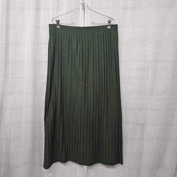 Simply Great By Weekenders Olive Green Pleated Maxi Skirt Boho Minimalist 34" - Picture 1 of 9
